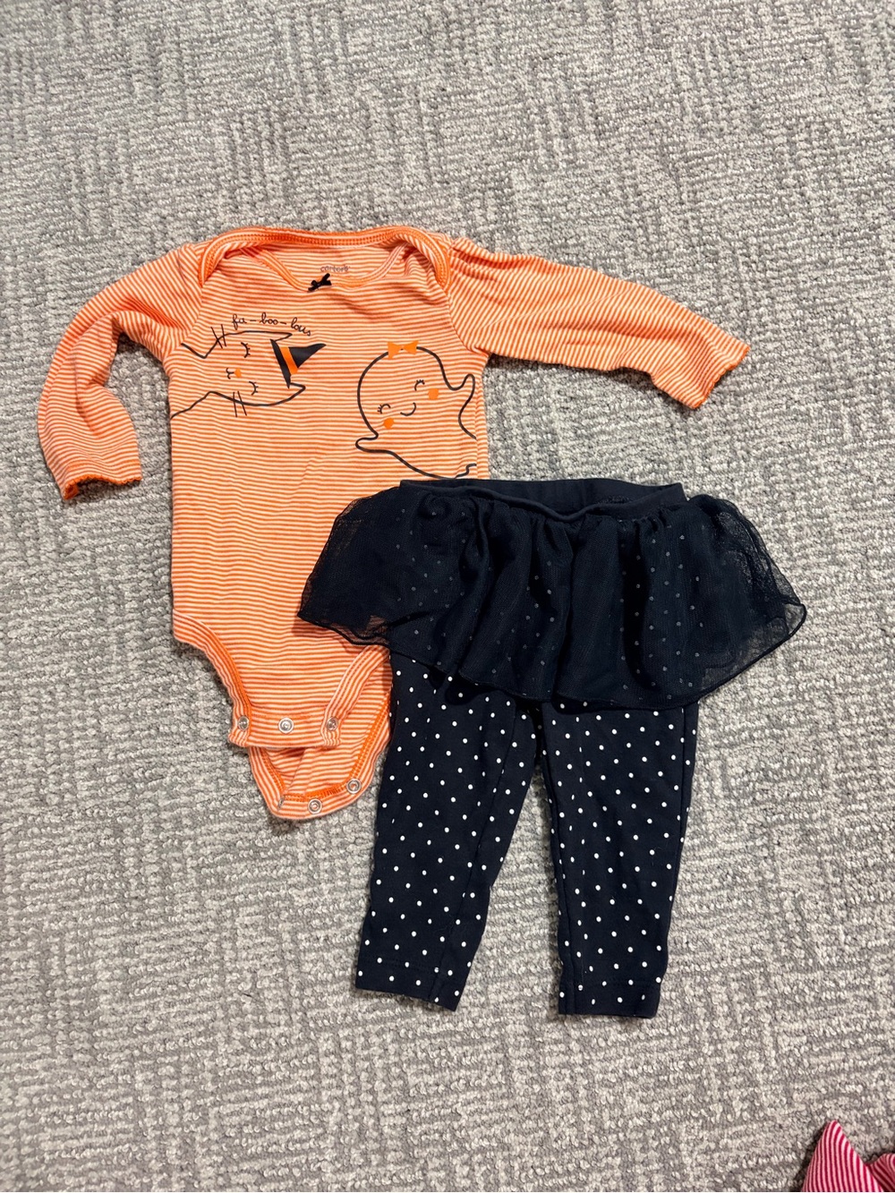 Carter's Halloween Bodysuit with black Polka Dot Skirted Leggings
